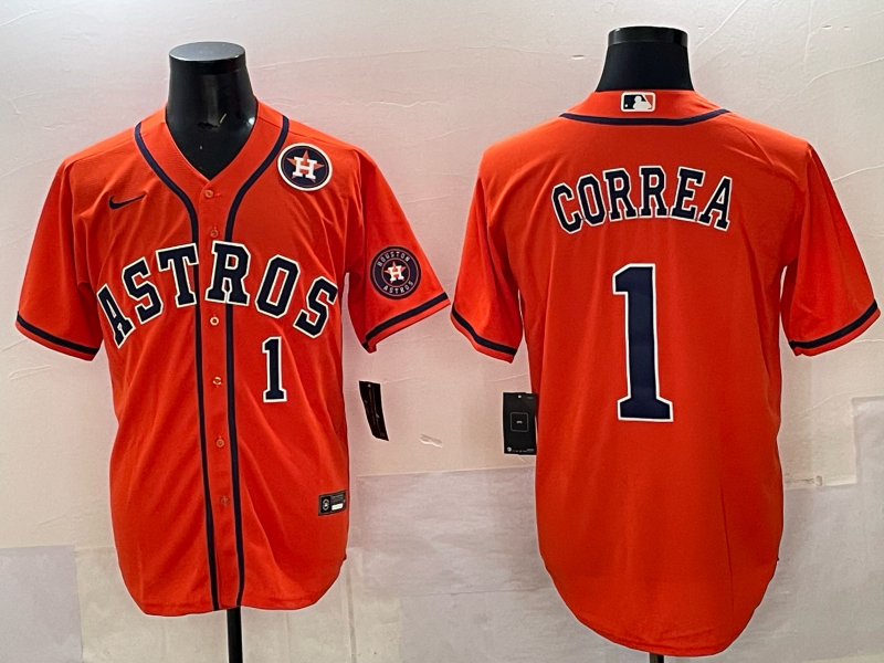 Youth 2025 Houston Astros 1 Correa orange Nike MLB Jersey 0011